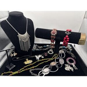 Vintage Lot of 15 Necklaces, Bracelets, Earrings And/or Brooches See Pics